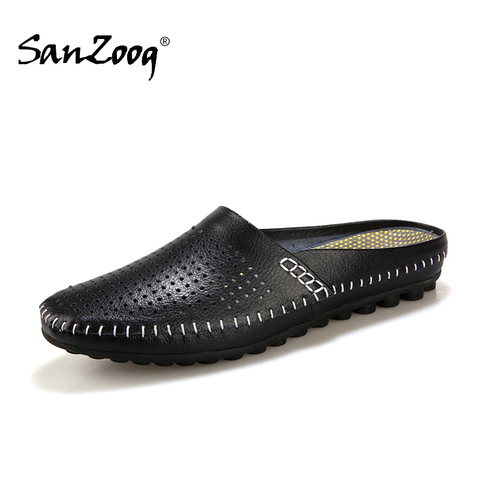 Sanzoog été Slip-On respirant en cuir demi-chaussures pour hommes décontracté Slip-ons mode bas livraison directe fournisseurs noir bleu ► Photo 1/6