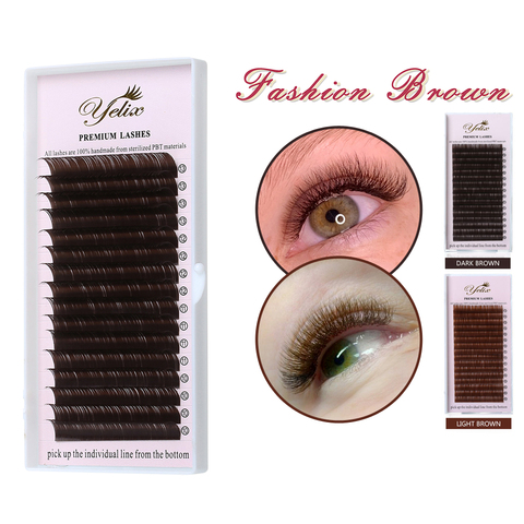 YELIX 0.07 C D Faux Cils Cils Individuels Extension Couleur Faux Cils de Vison Extension de Cils 100% réel Brun Foncé ► Photo 1/5