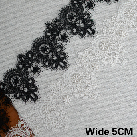 Ruban de broderie en Polyester blanc et noir, 5CM de large, fleurs 3d, collier de dentelle, robe moulante rideaux, chapeau, fournitures de couture ► Photo 1/5