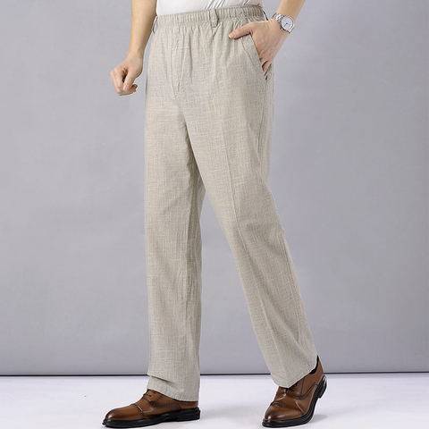 Pantalon d'été taille haute pour hommes, vêtement en lin, coton, ample, bande élastique, léger, Vintage, jambes larges, nouveauté 2022 ► Photo 1/6