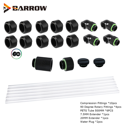 Barrow – Tube dur en PETG pour refroidissement à eau d'ordinateur, 6 pièces x 500mm, 10x14mm, 12x16mm, avec raccords, Kit de boucle de liquide, mise à niveau ► Photo 1/6