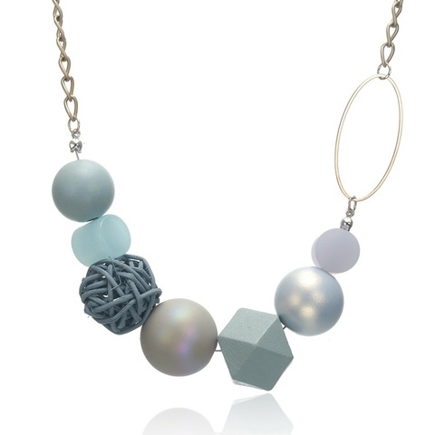 Collier de perles acryliques pour femmes, fait à la main, rond géométrique en bois, pendentifs, bijoux à la mode pour fête ► Photo 1/6