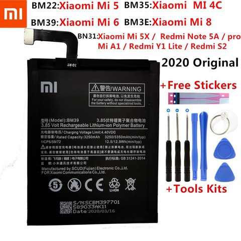 Batterie téléphone d'origine Xiaomi BM22 pour Xiaomi MI 5 5X Mi 4C Mi 6 Mi 8 pour Redmi Note 5A 5A Pro BM35 BM39 BN31 BM3E Batteries ► Photo 1/6
