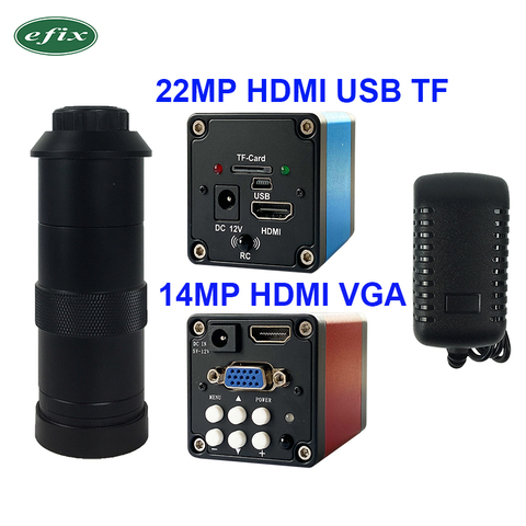 Eifx-caméra vidéo numérique HDMI 14MP, caméra de Microscope HDMI + objectif de monture t 130X/180X pour la réparation du soudage de PCB, sortie du double affichage ► Photo 1/6