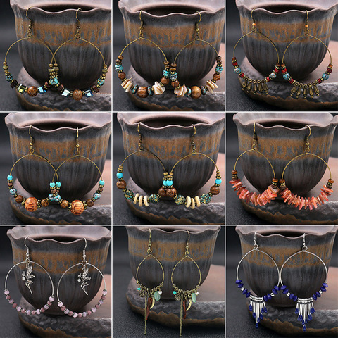 Vintage Boho Ethnic Angel Colorful Beads Round Drop Earrings for Women Female Fashion 2022 Tassel Coral Hanging Earrings Jewelry ► Photo 1/6