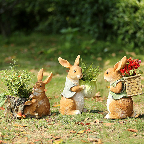 Pot de fleurs en résine de lapin, Simulation créative d'animaux, pour plantes, balcon extérieur, accessoires de jardin, décoration ► Photo 1/6