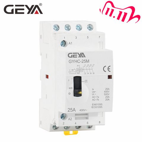 Livraison gratuite GEYA GYHC 4P 16A 20A 25A 4NO ou 2NO2NC 220V/230V 50/60HZ Din rail contacteur modulaire domestique ca ► Photo 1/6