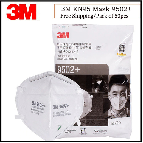 Masques de protection contre les particules, 3M KN95 9502 +/9501 +, anti PM 2,5, protège de la pollution et de la poussière industrielle, défend du virus de la grippe, lot de 50 pièces ► Photo 1/6