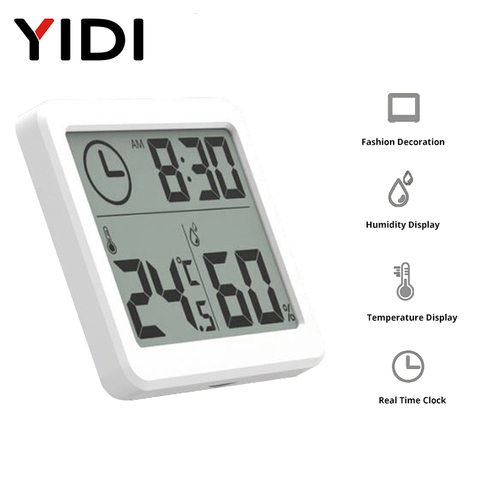 Thermomètre et hygromètre multifonctions avec écran LCD, automatique, électronique, moniteur de température et d'humidité, horloge, 3.2 pouces de Large ► Photo 1/6