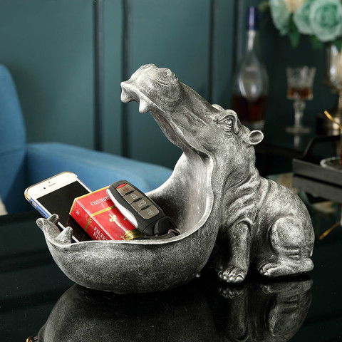 Stockage des clés résine hippopotame Statue hippopotame Sculpture Figurine clé bonbons conteneur décoration maison Table décoration accessoires ► Photo 1/5