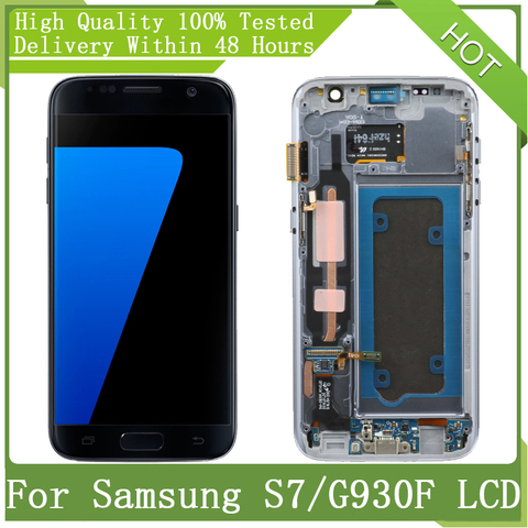 100% Original 5.1 pouces SAMSUNG Galaxy S7 écran LCD pour SAMSUNG G930 G930F SUPER AMOLED LCD avec cadre tactile numériseur assemblée ► Photo 1/6