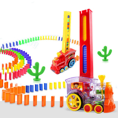 Ensemble de voiture à Domino à pose automatique, briques, son et lumière pour enfants, blocs de dominos en plastique coloré, jouet, cadeau pour garçons et filles ► Photo 1/6