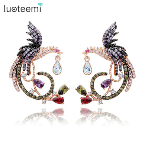 LUOTEEMI Teemi bijoux conception Unique de luxe couleur or Rose Multi Cz Micro pavé réglage Phoenix oiseau boucles d'oreilles pour les femmes ► Photo 1/6