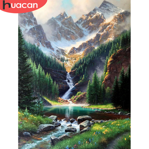 HUACAN – peinture diamant paysage de cascade, broderie complète 5d, point de croix, Art mural de montagne, bricolage ► Photo 1/6