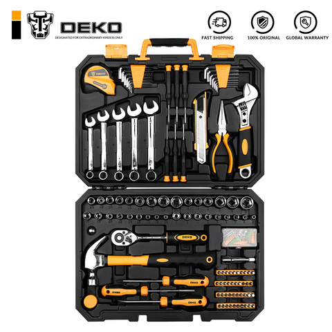 DEKO 158 pièces ensemble d'outils de réparation de voiture professionnel clé à cliquet automatique tournevis douille mécanique outils Kit avec boîte de soufflage ► Photo 1/6