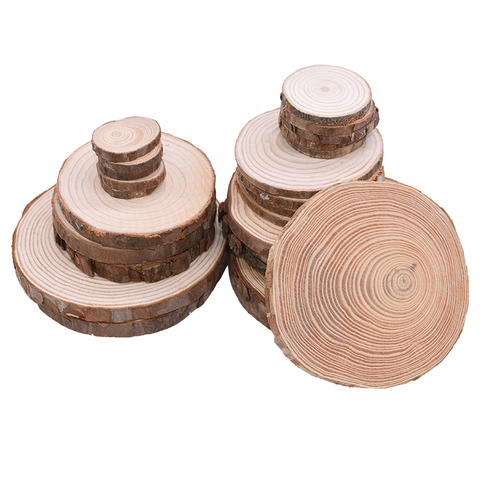 Tranches de bois rond inachevé 3-12cm | Disques de bûches avec écorce d'arbre, bricolage artisanat en bois, décorations de peinture pour fête de mariage ► Photo 1/6