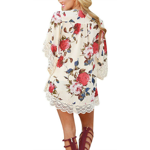 Kimono en mousseline de soie pour femmes, chemisiers à fleurs, châle ample, Cardigans, Boho, points ouverts, chemises, vêtements de plage, été ► Photo 1/5