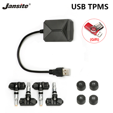 Jansite – système d'alarme TPMS USB avec capteur de pression des pneus de voiture, pour lecteur de véhicule Android, alerte automatique avec quatre capteurs ► Photo 1/6
