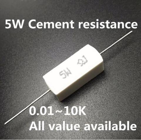 Résistance au ciment 5% 5W, 10 pièces, 0.1 -10K, 0,01r, 0,1r, 1R, 10R, 100R, 0.22, 0.33, 0.5, 1, 2, 8, 10, 15, 100, 1K, 10K ohm ► Photo 1/1