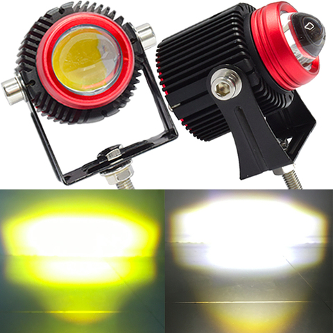 JALN7 20W LED moto voiture travail lumière double couleur Hi/Lo faisceau projecteur Mini lentille voiture phare 12V 24V antibrouillard jaune blanc ► Photo 1/6