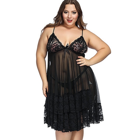 Robe Sexy dentelle vêtements de nuit robe de nuit Lingerie dames Spaghetti sangle nuisettes vêtements de nuit grande taille femmes vêtements érotique fronde ► Photo 1/6