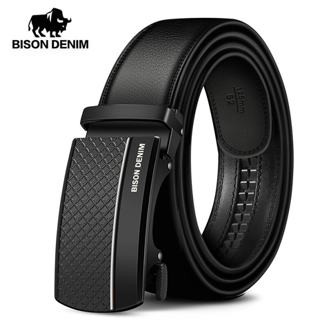 BISON DENIM – Ceinture automatique en cuir véritable pour hommes, marque de luxe, noir, qualité supérieure, N71416 ► Photo 1/6