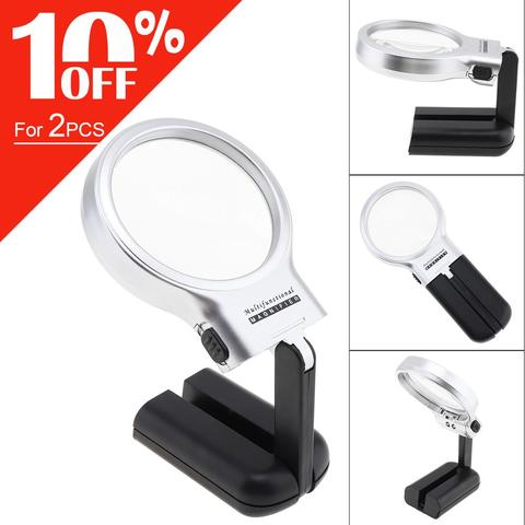 3 en 1 multifonctionnel support Loupe poche 3X Loupe Angle réglable Loupe optique lentille outil avec 2 lumières de LED ► Photo 1/6