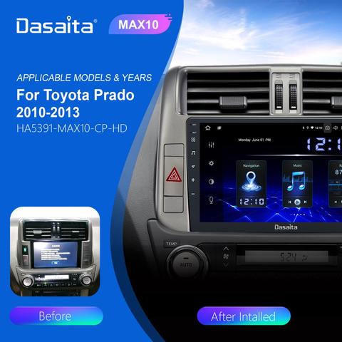 Dasaita Android 10.0 Autoradio pour Toyota Prado 150 GPS 2010 2011 2012 2013 Bluetooth multimédia 9 