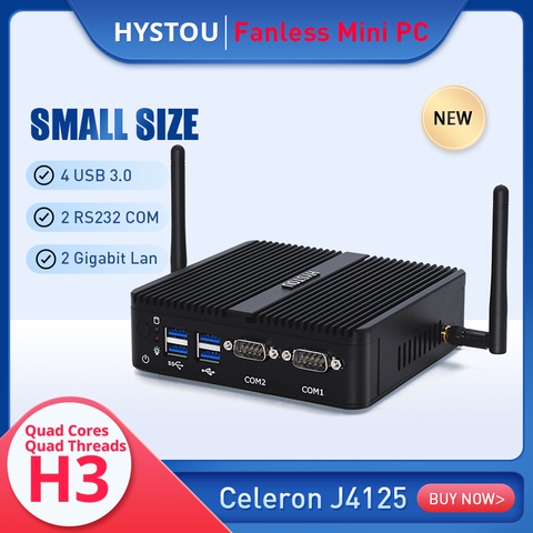 Mini PC Intel Celeron J4105, Quad Core, DDR4, 2x LAN Gigabit, Fanless, ordinateur de bureau, serveur, série VGA, port RJ-45 ► Photo 1/6