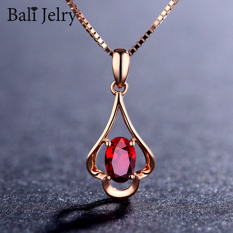 Bali Jelry rétro collier argent 925 bijoux ovale en forme de rubis pierres précieuses pendentif accessoires pour les femmes mariage fiançailles fête ► Photo 1/5