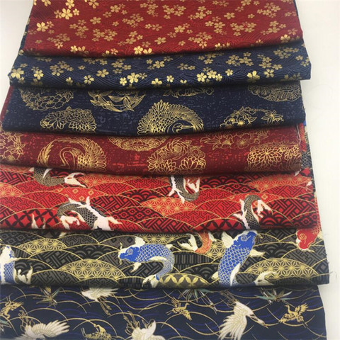 Kimono japonais, tissu en coton, 150cm de large, imprimé feuille d'or, argent, fleurs, accessoires de artisanat BH10-2 ► Photo 1/6