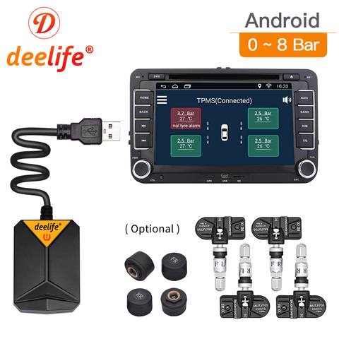 Deelife TPMS Android système de surveillance de la pression des pneus de voiture USB avec 4 capteurs de pneus TMPS ► Photo 1/6