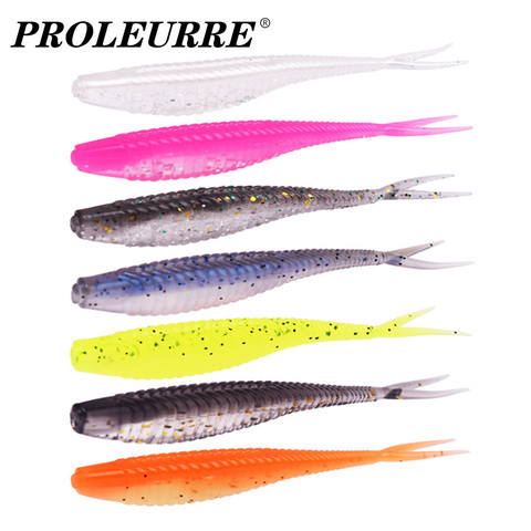 10 pièces/lot fourche ver Silicone leurre souple 7cm 1.8g Jig Wobblers Double couleur appât artificiel pour bar brochet Pesca matériel de pêche ► Photo 1/6