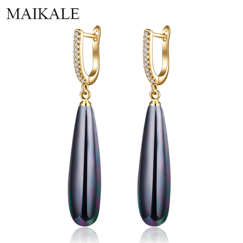 MAIKALE – boucles d'oreilles coréennes en forme de goutte d'eau pour femmes, bijoux simples avec perle AAA, zircone cubique plaquée or, cadeau ► Photo 1/6