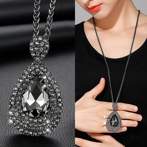 Luxe longue chaîne colliers et pendentifs pour les femmes 2022 mode goutte d'eau gris cristal Collier Femme Collier Femme bijoux de fête ► Photo 1/6