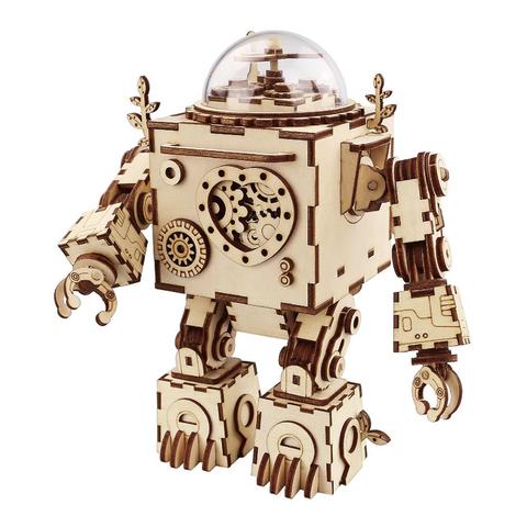 Robotime-Kits de construction assemblés de modèle en bois, bricolage, modèle Robot avec boîte à musique, jouet pour enfants et adultes, cadeau AM601, livraison directe ► Photo 1/6