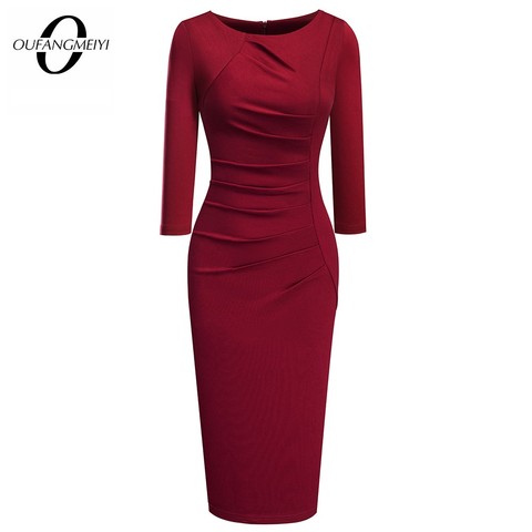 Femmes élégant mode couleur unie porter à travailler robes bureau d'affaires Vinatge moulante robe formelle EB600 ► Photo 1/6