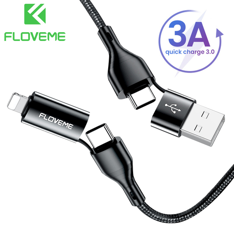 FLOVEME 4in1 câble 3A charge rapide câble USB pour iPhone12 11 USB Type C câble pour Xiaomi Samsung téléphone accessoires chargeur cordon ► Photo 1/6