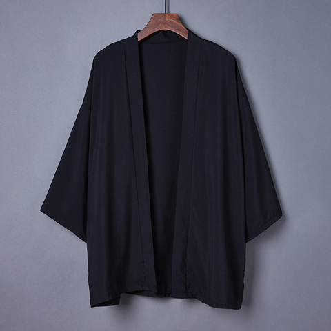 2022 mode été couleur unie manteau japonais Kimono Cardigan Kimono Haori pour femme homme ample mince noir extérieur vêtement ► Photo 1/4