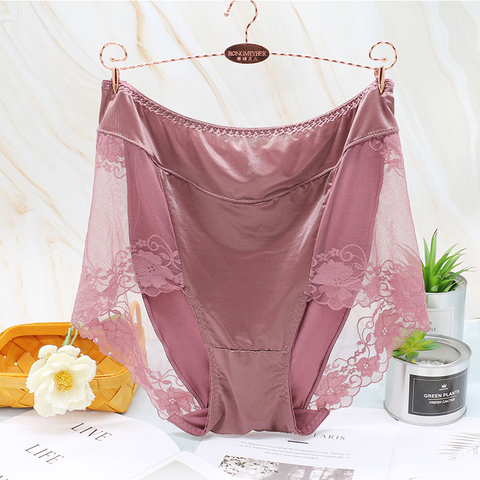 Culotte en dentelle pour femmes, grandes tailles, Sexy, mince, en Satin Modal, sous-vêtements taille haute, slip en coton, 2022 ► Photo 1/6