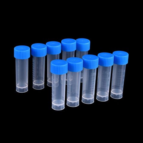 Nouveau laboratoire chimie en plastique Tubes à essai flacons joint bouchons Pack conteneur pour bureau école chimie fournitures 10 pièces * 5ml Lab ► Photo 1/6