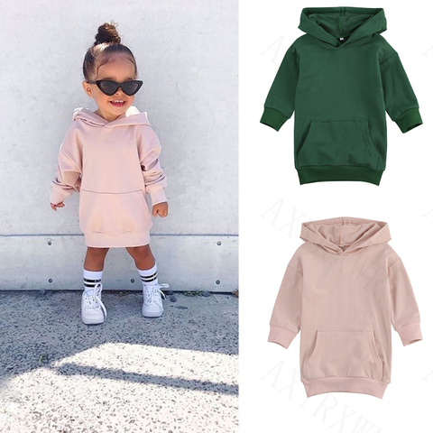 Robe pull à manches longues pour bébés filles, couleur unie, à capuche, pour enfants de 1 à 5 ans, hiver pull à capuche ► Photo 1/6