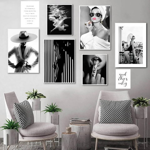 Affiche de photographie en noir et blanc, décor de maison, Art mural, peinture sur toile, mode dame, impression pour dortoir nordique ► Photo 1/6