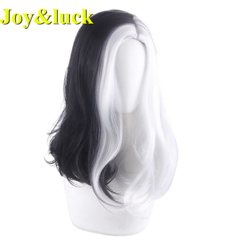 Joy & luck-perruque synthétique, longue, ondulée pour halloween, coiffure de Cosplay, couleurs mélangées, noir et blanc, pour femmes, pour fête ► Photo 1/5