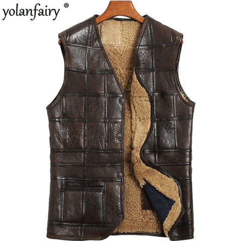 Véritable cuir gilet hommes 100% laine doublure de fourrure manteau court hiver veste en peau de mouton gilets grande taille Chalecos Para Hombre 802 MY1574 ► Photo 1/6