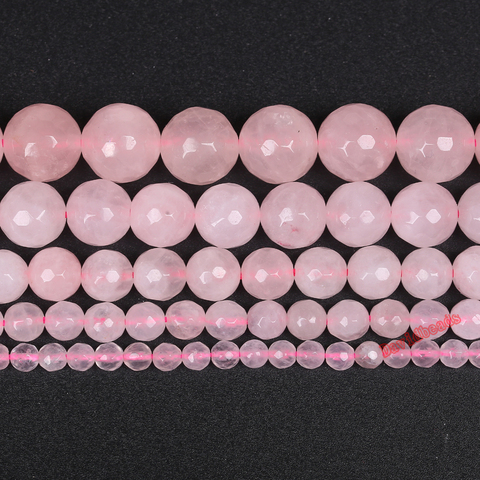 Perles en Quartz rose à facettes naturelles, prix d'usine, pour la fabrication de bijoux, fil de 15 pouces, taille au choix de 4, 6, 8, 10 et 12MM ► Photo 1/2