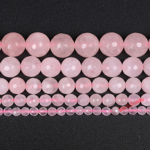 Perles en Quartz rose à facettes naturelles, prix d'usine, pour la fabrication de bijoux, fil de 15 pouces, taille au choix de 4, 6, 8, 10 et 12MM ► Photo 1/2