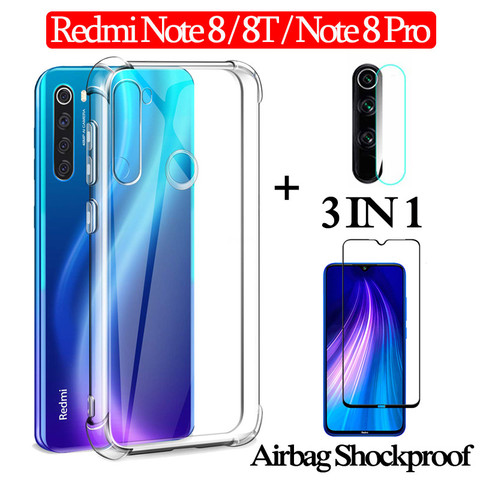 3in1 Airbag Case verre pour Xiaomi Redmi Note 7 6 8 Pro 8A 7A couverture rouge Mi Note 8 T caméra protection d'écran sur Xiomi Redmi pas 8 T ► Photo 1/6