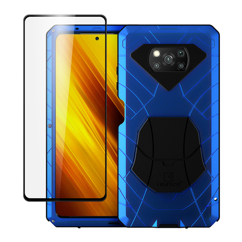 Étui pour Xiaomi POCO X3 NFC avec verre trempé armure de Protection robuste antichoc en aluminium dur métal étuis de téléphone portable ► Photo 1/6