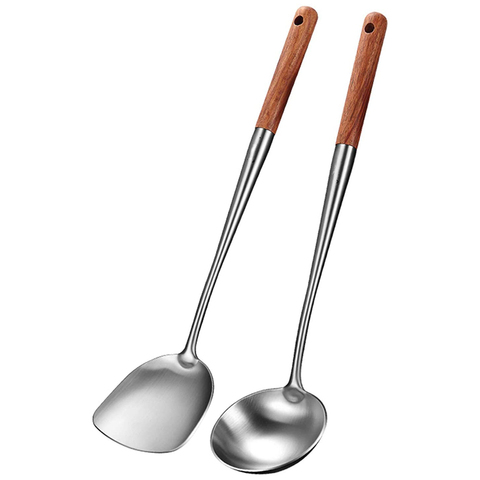 Ensemble d'outils spatule et louche Wok de qualité, spatule 17 pouces pour Wok, spatule Wok en acier inoxydable ► Photo 1/6